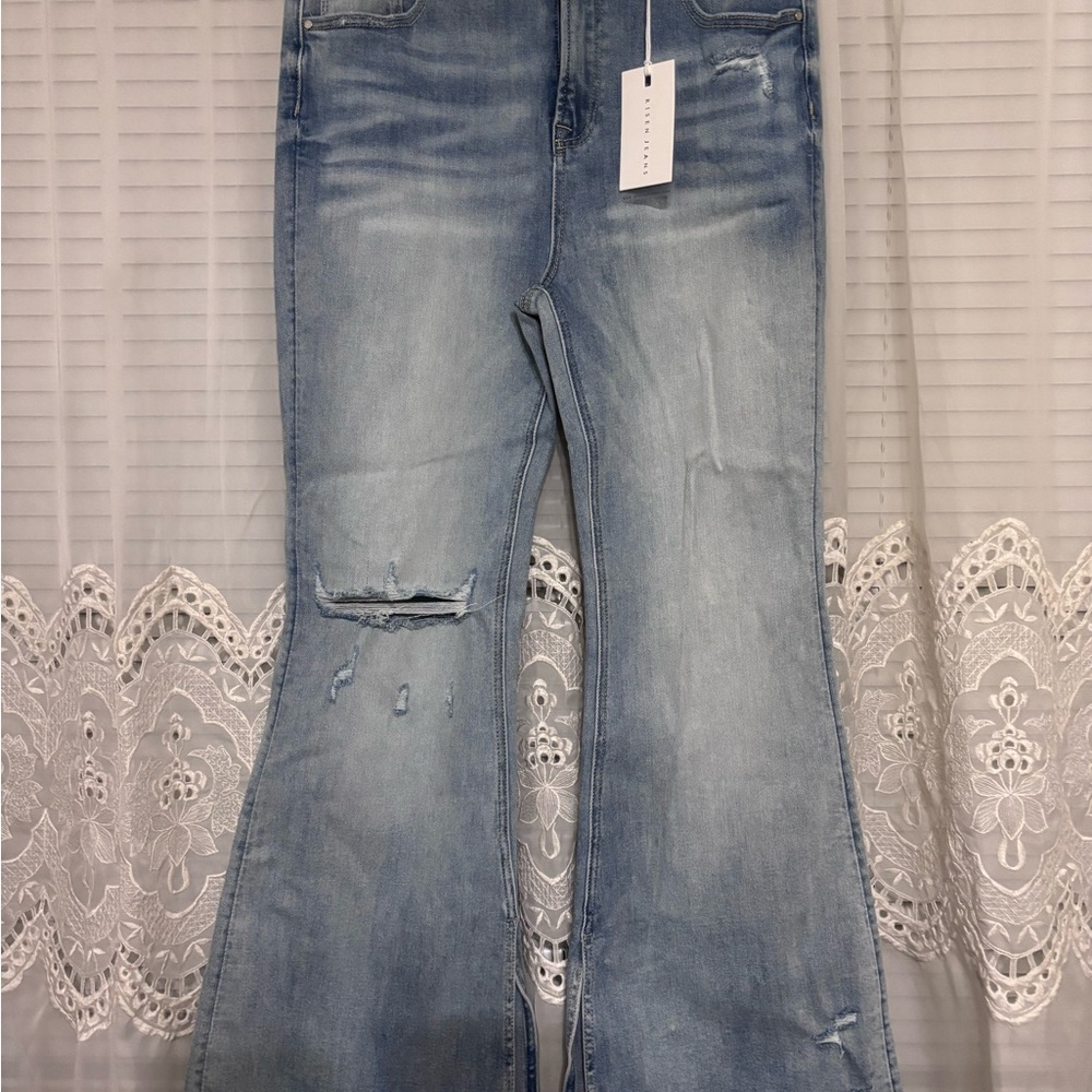 Women's Distressed Light Blue Flare Jeans